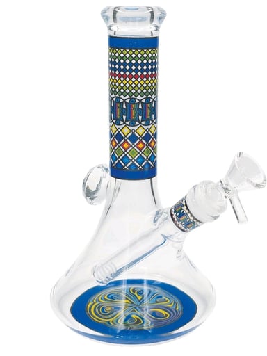 Preview pic of 8" Multi-Coloered Glass Water Bong W/ A Cool Design & 14mm Bowl
