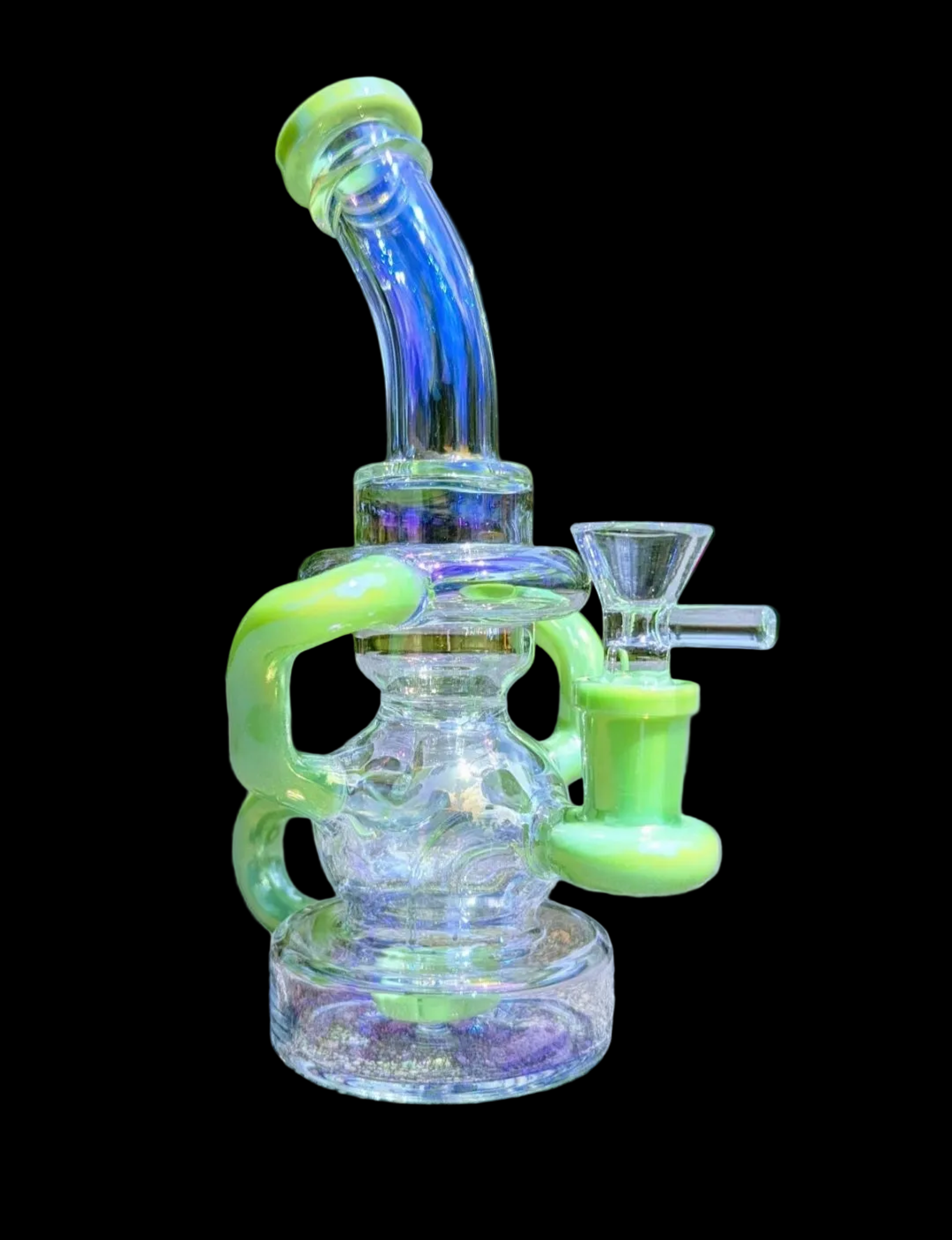 🚨8' Lime Slime Iridescent Rainbow🚨 Premium High Quality Matrix Recycler Glass Water Bong W/ 14mm Bowl image 0