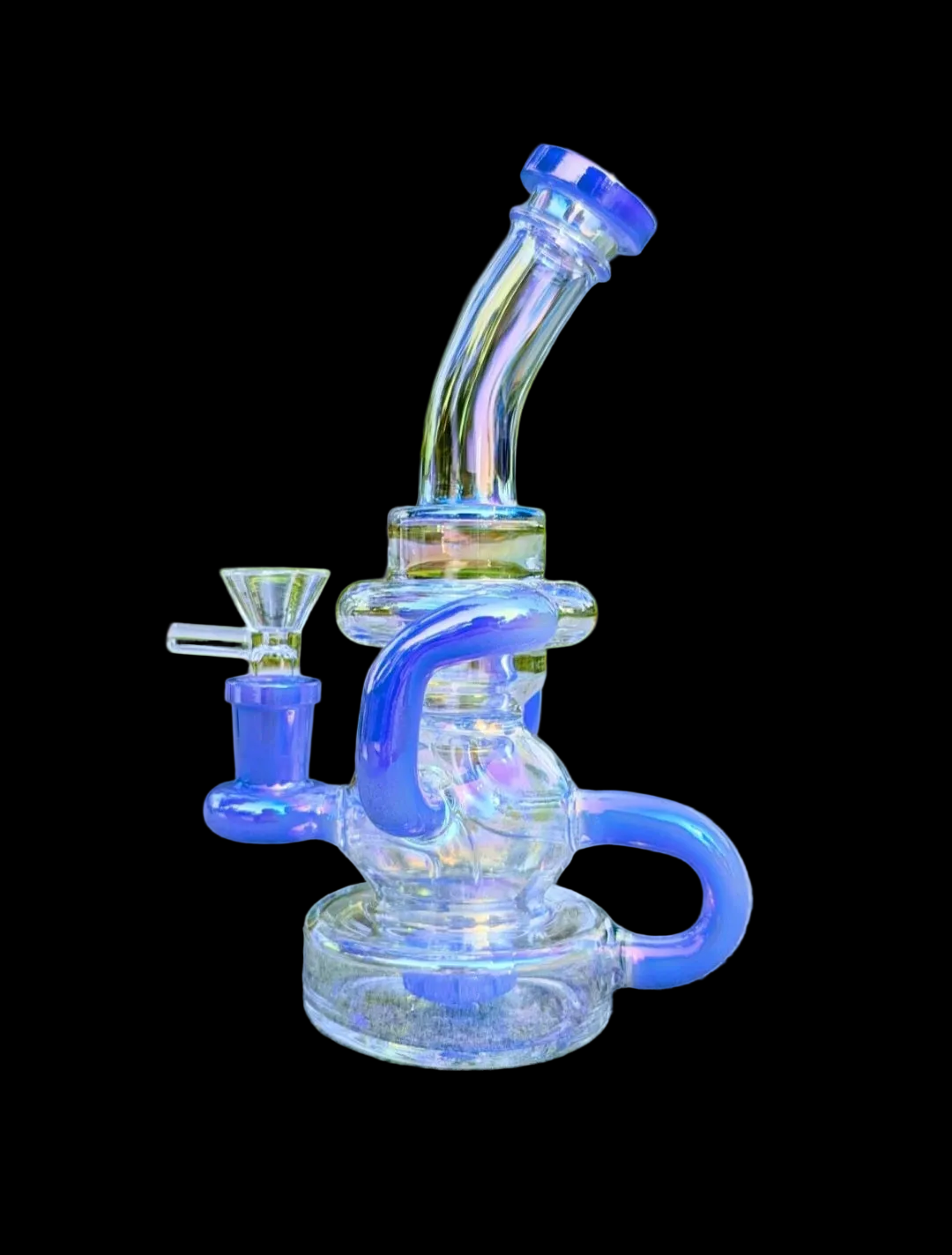 🚨8' Blue Iridescent Rainbow Design🚨 Premium High Quality Matrix Recycler Glass Water Bong W/ 14mm Bowl image 0