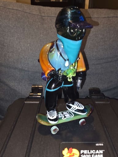 Preview pic of 2017 Carsten Glass (@carstenglass10) Sculptural "Dabbing Skater Bro" w/ Custom plucked Pelican 1400
