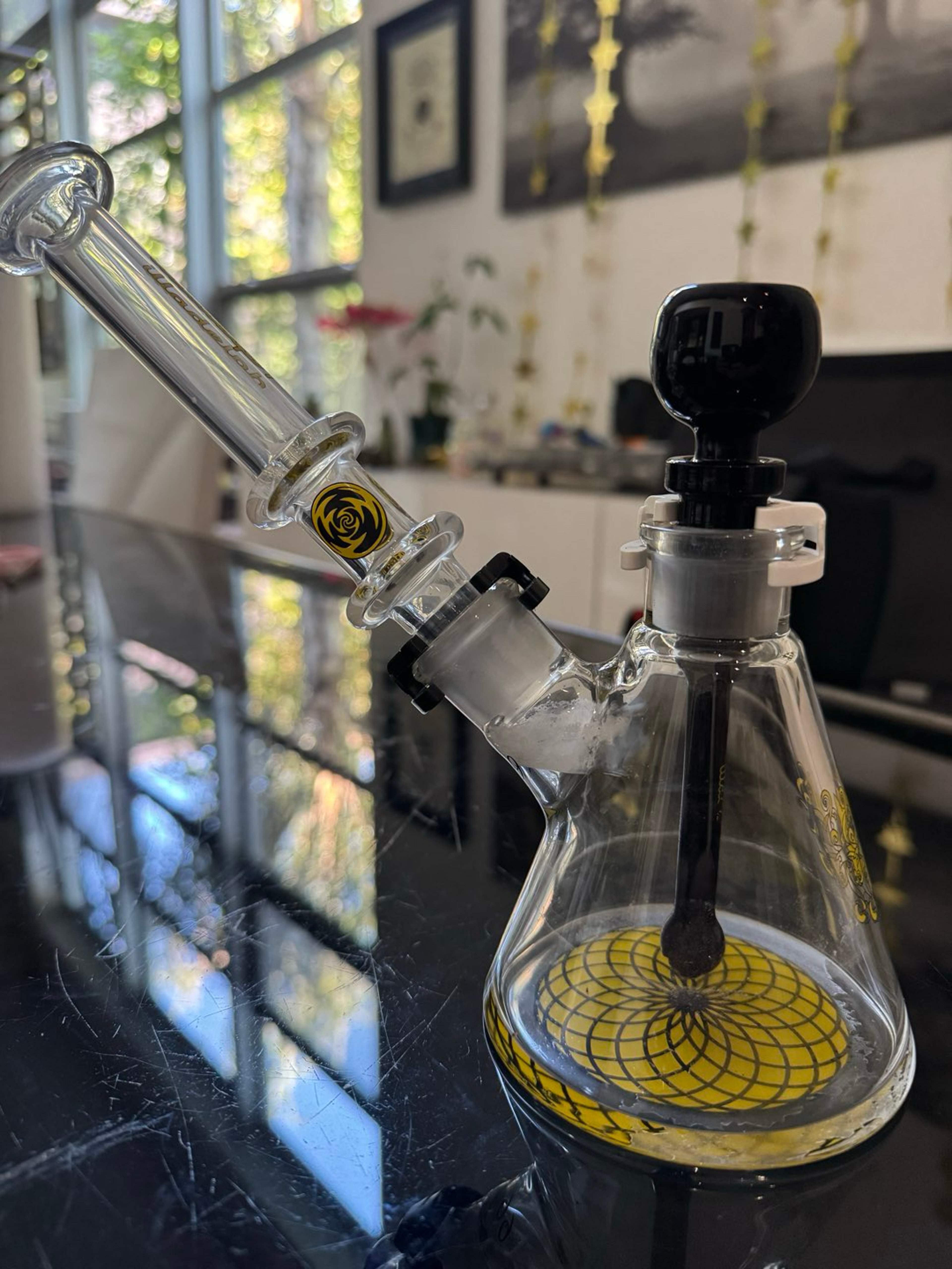 Preview pic of Illadelph Yellow Label Signature Mini Beaker — COMPLETE KIT w/ CFL Coil Condenser + Original Box