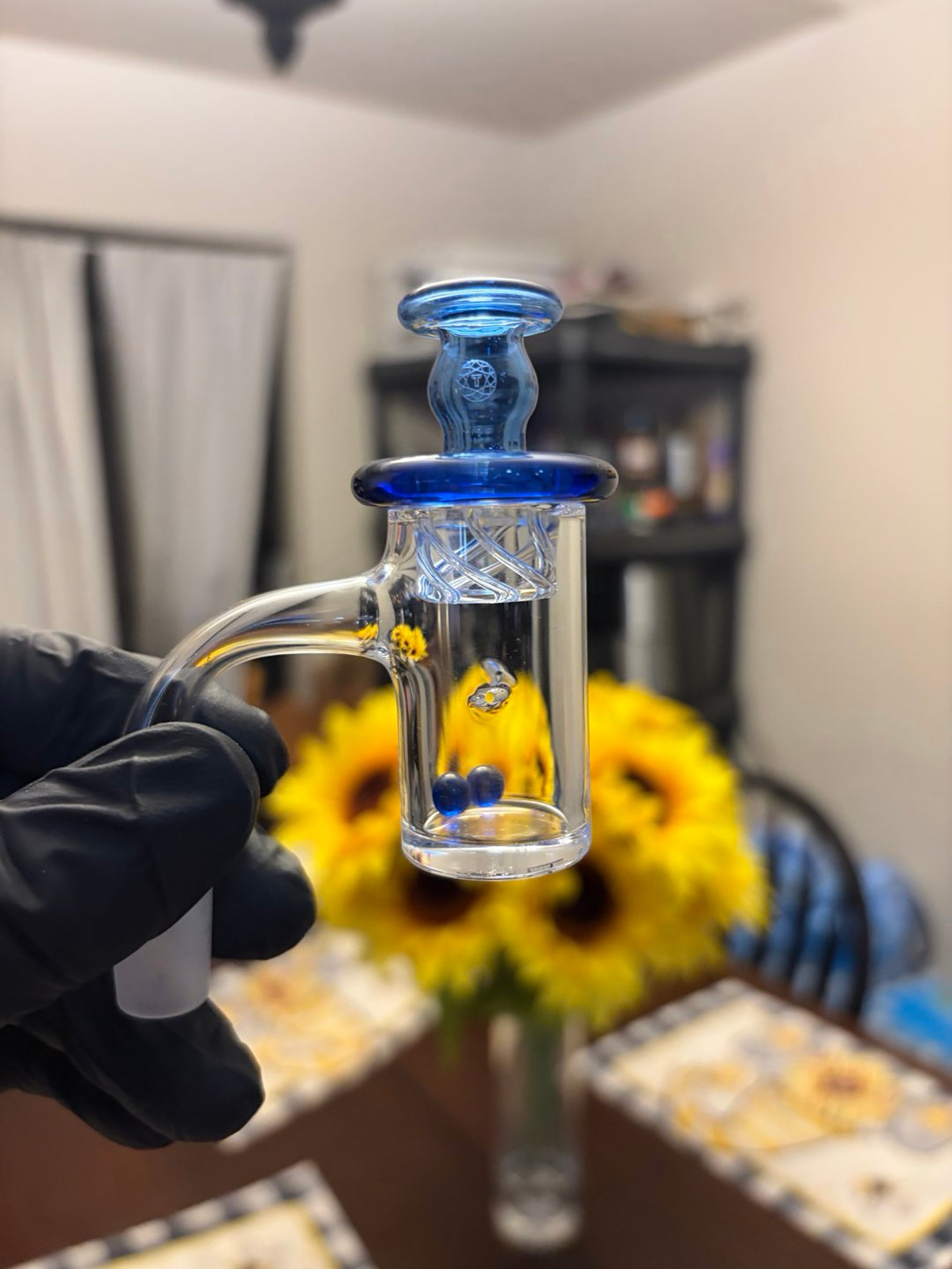 14mm auto spinner quartz banger with auto spinner cap and pearls image 0