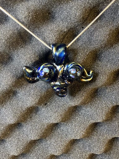 Preview pic of Blue and electrum Sunya glass trip sitter pendant