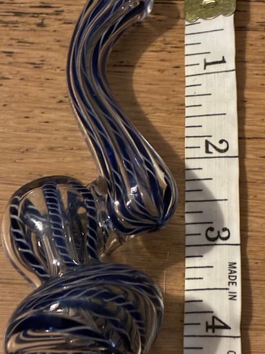 Preview pic of NEW Glass Bubbler Pipe Blue & White Swirled 4.5” Upright Sherlock Styled Neck