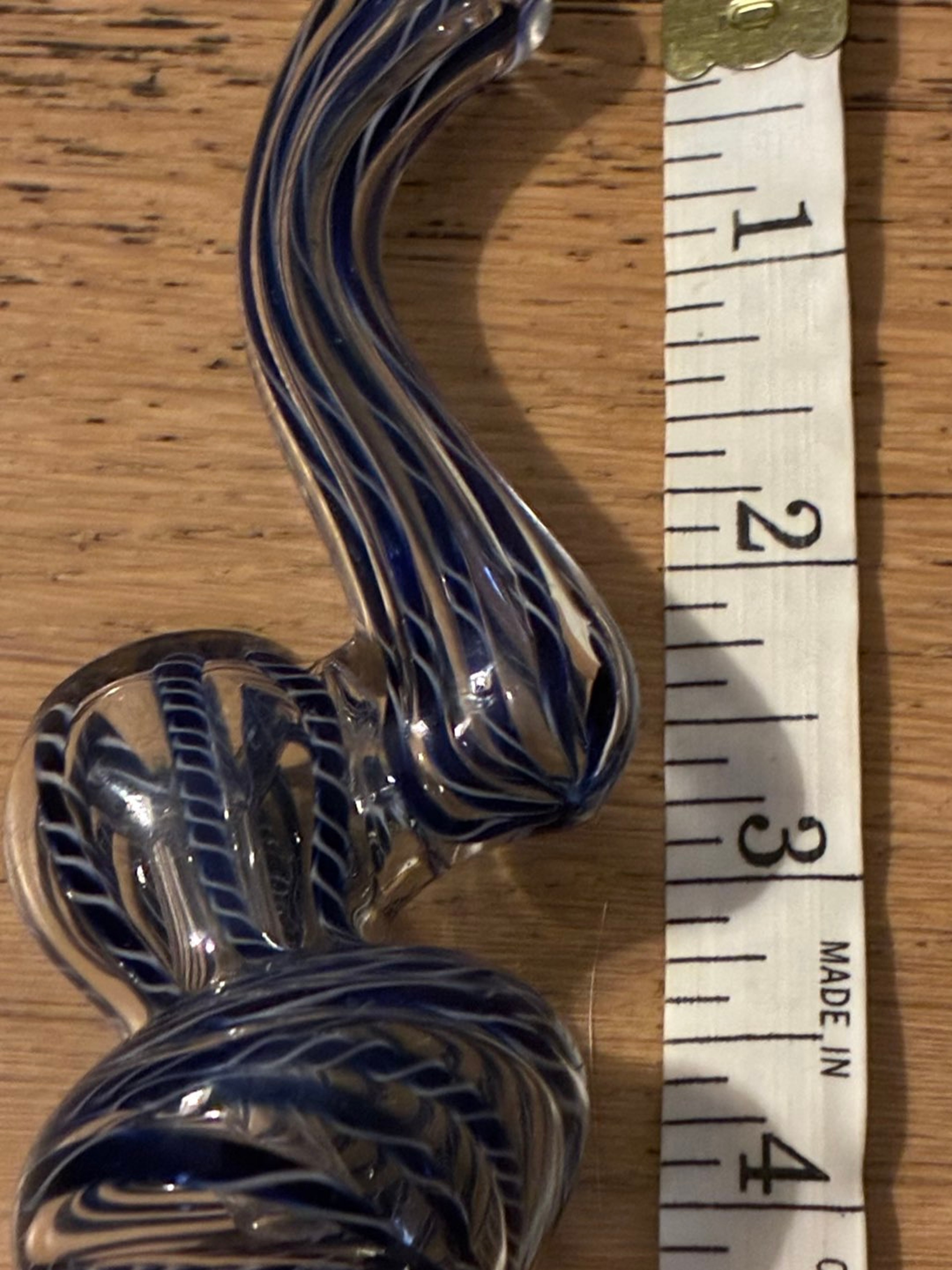 Preview pic of NEW Glass Bubbler Pipe Blue & White Swirled 4.5” Upright Sherlock Styled Neck
