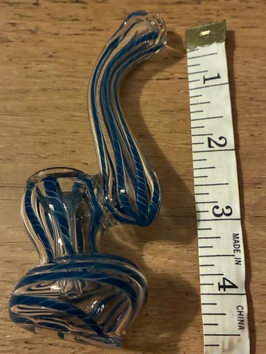 Preview pic of NEW Glass Bubbler Pipe Turquoise & White Swirled 4.5” Upright Sherlock Styled Neck