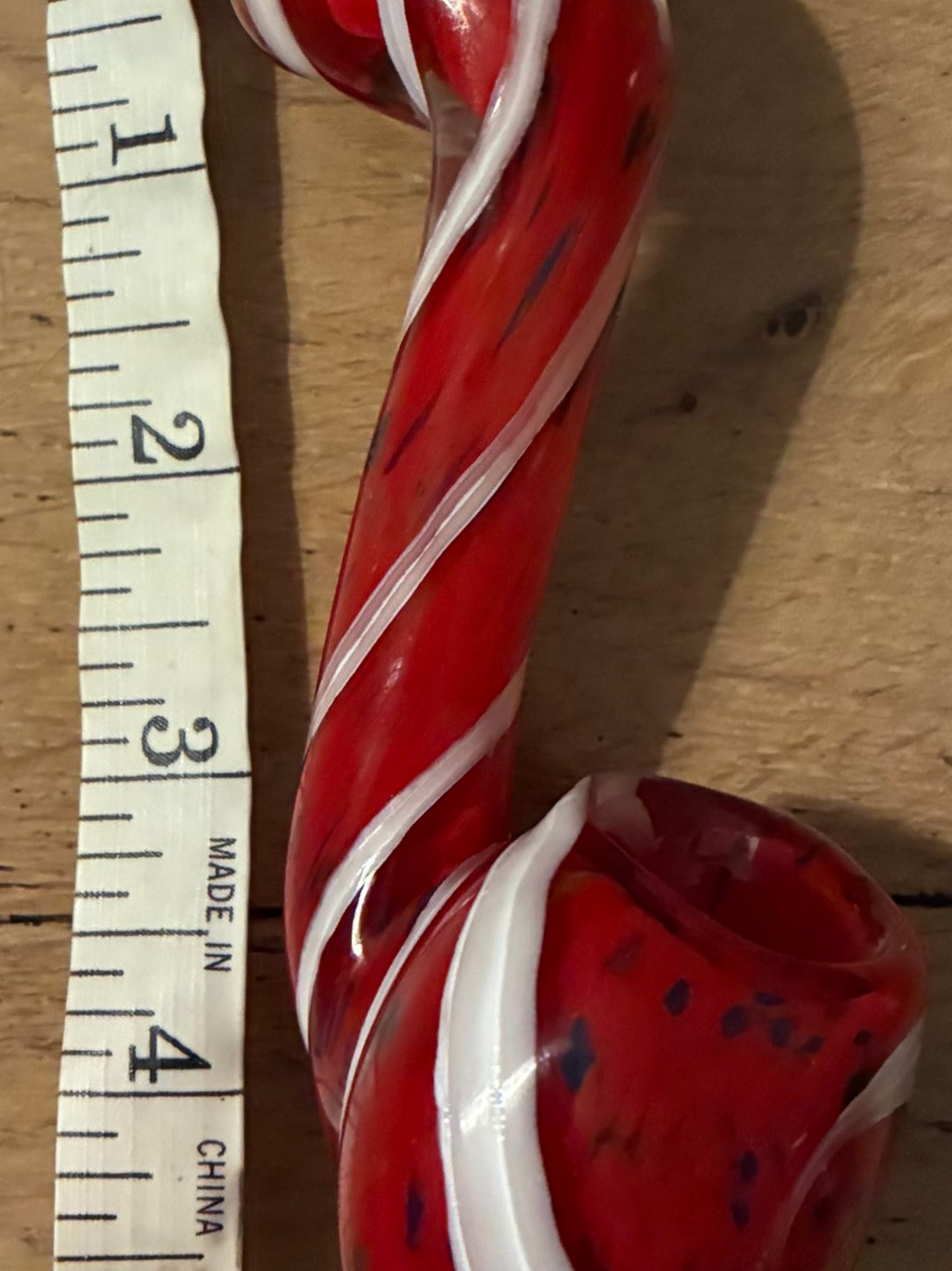 Preview pic of New Glass Hand Pipe Sherlock Bendy Spoon Curved Stem 5” Red & White Striped Candy Cane
