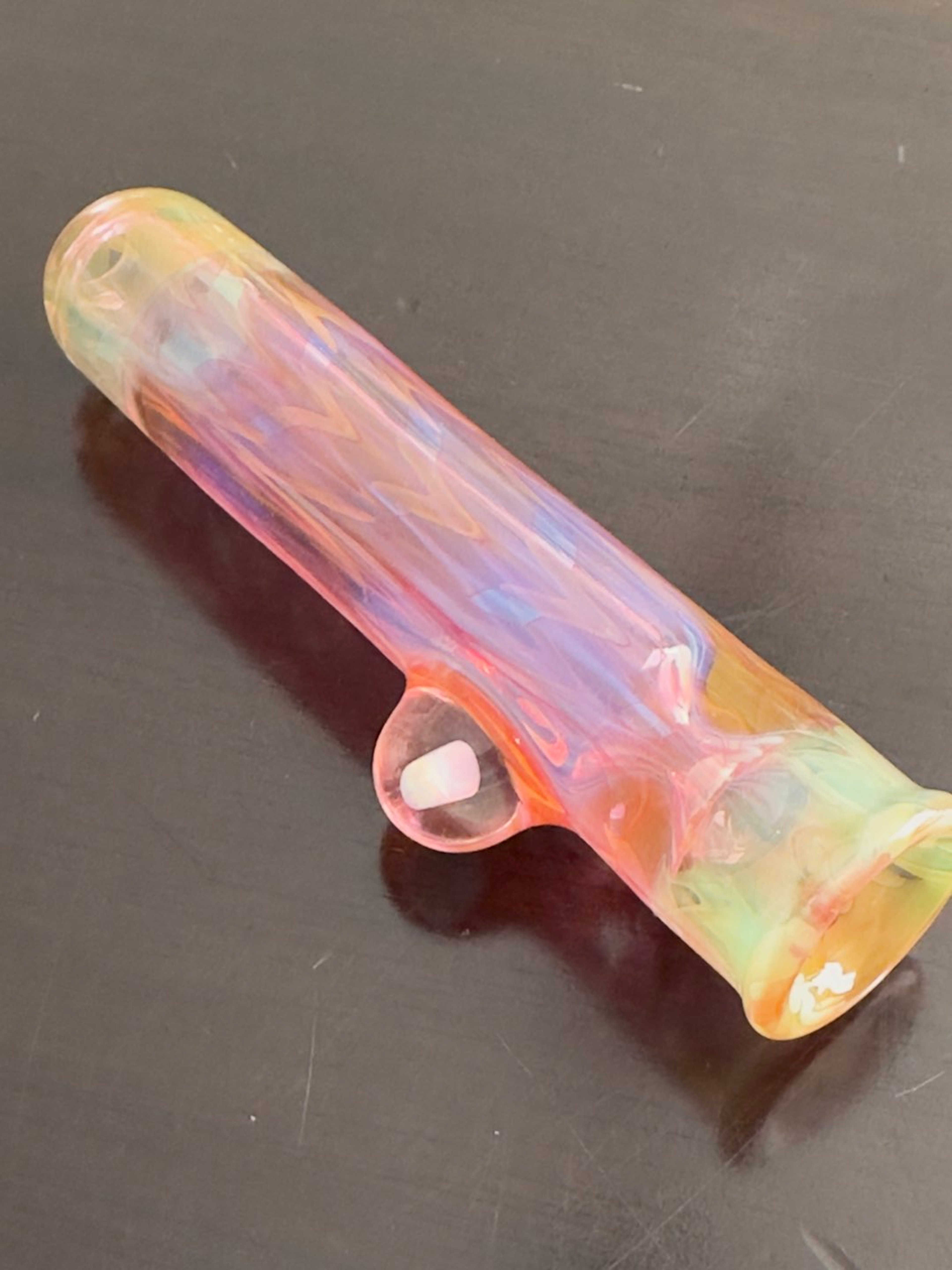 Preview pic of Matt2000 gold/silver fumed chillum w white opal roll stop