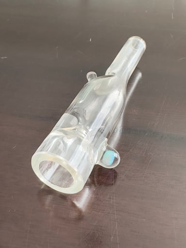 Preview pic of Glass Mechanic sake bottle shaped chillum with white opal roll stop