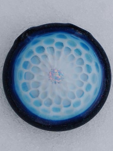 Preview pic of Kitkanz Glass hollow pendant in ghost and black crushed opal with white opal coin