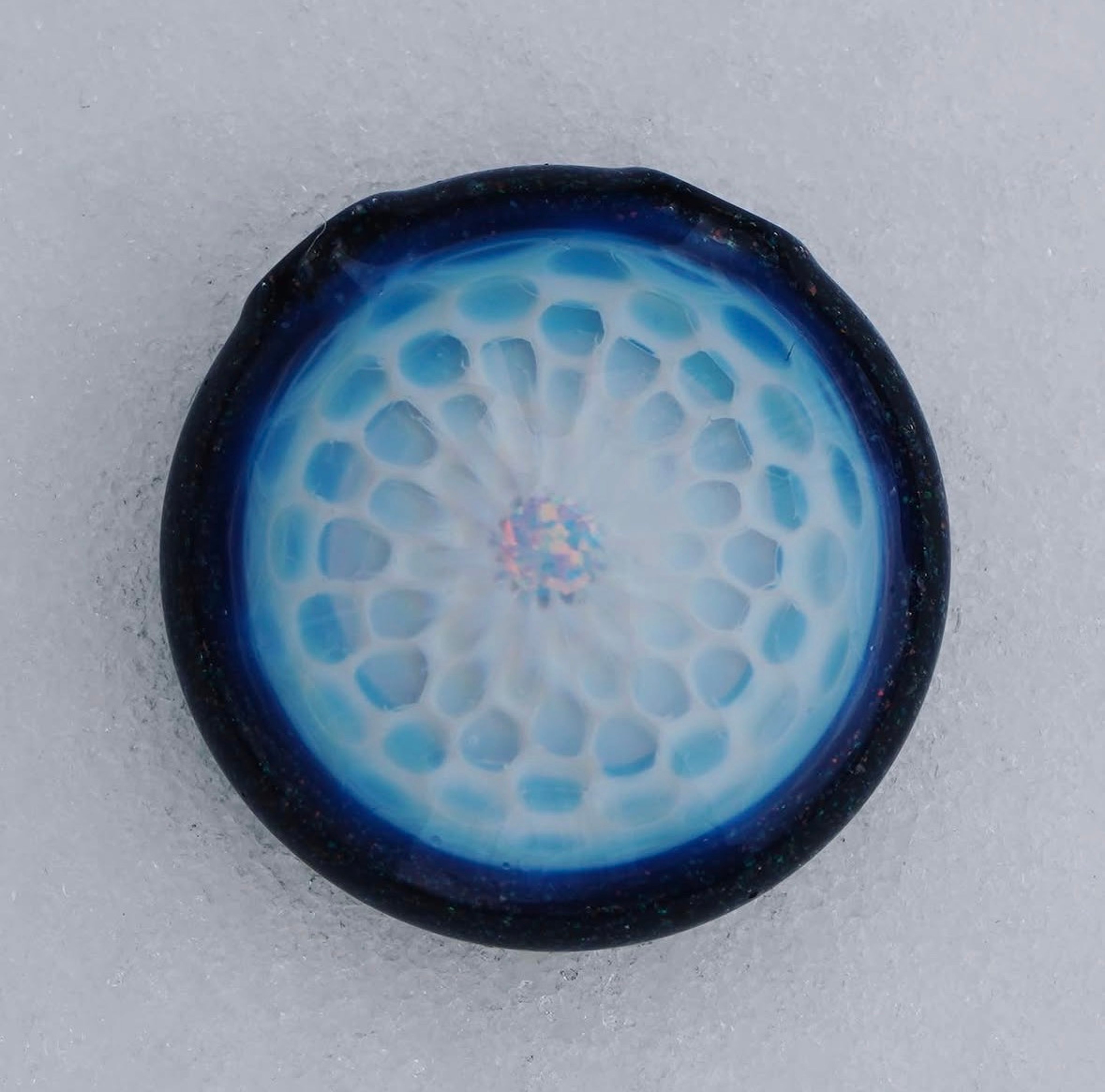 Preview pic of Kitkanz Glass hollow pendant in ghost and black crushed opal with white opal coin
