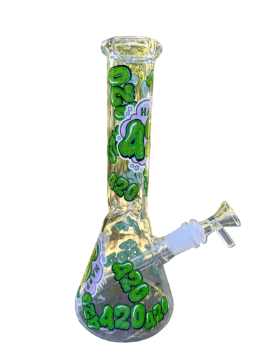 Preview pic of 🚨 Premium High Quality🚨10' Glass Water Bong  W/ HAPPY 420 Design & 14mm Male Bowl
