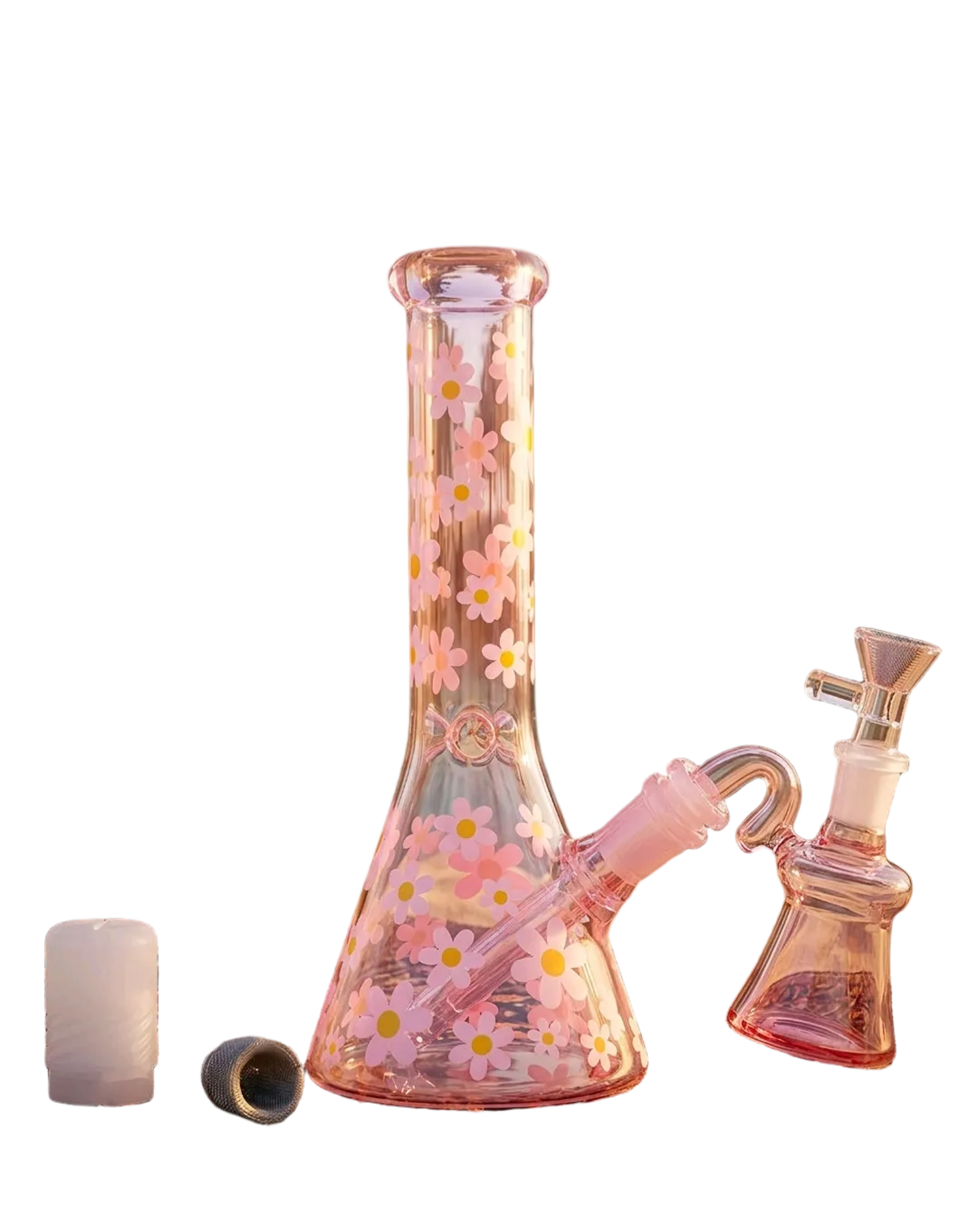 Preview pic of 🚨 Premium High Quality🚨 Glass Water Bong  W/ White Daisy Design 14mm Male Bowl & Ash Catcher