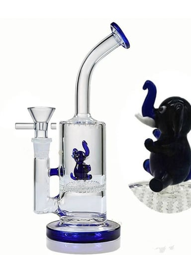 Preview pic of 🚨 Premium High Quality🚨 Glass Water Bong  W/ Black & Blue Elephant Design 14mm Male Bowl