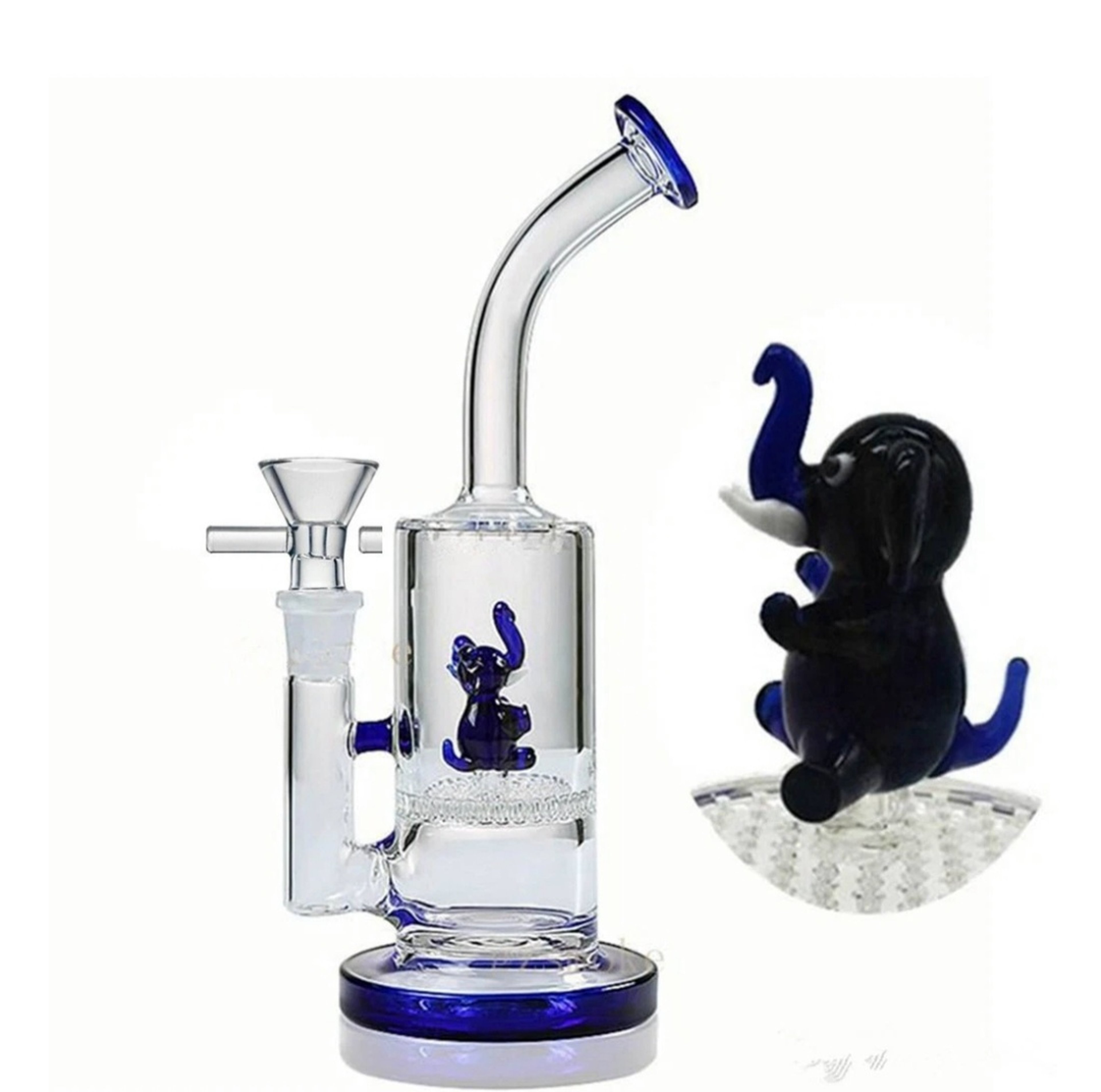 🚨 Premium High Quality🚨 Glass Water Bong  W/ Black & Blue Elephant Design 14mm Male Bowl image 0