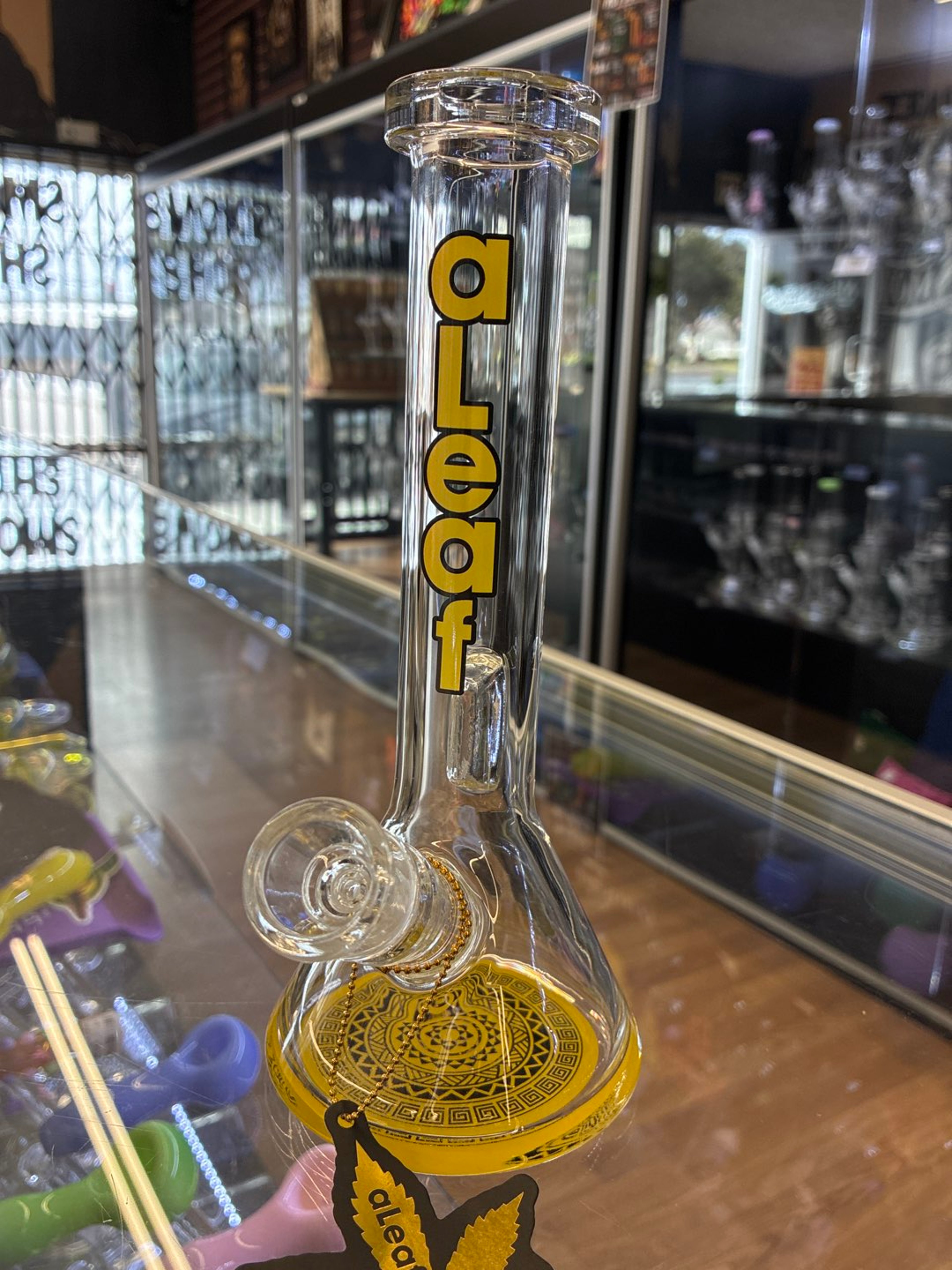 Preview pic of 8” A Leaf Beaker with built in downstem 14mm Bowl
