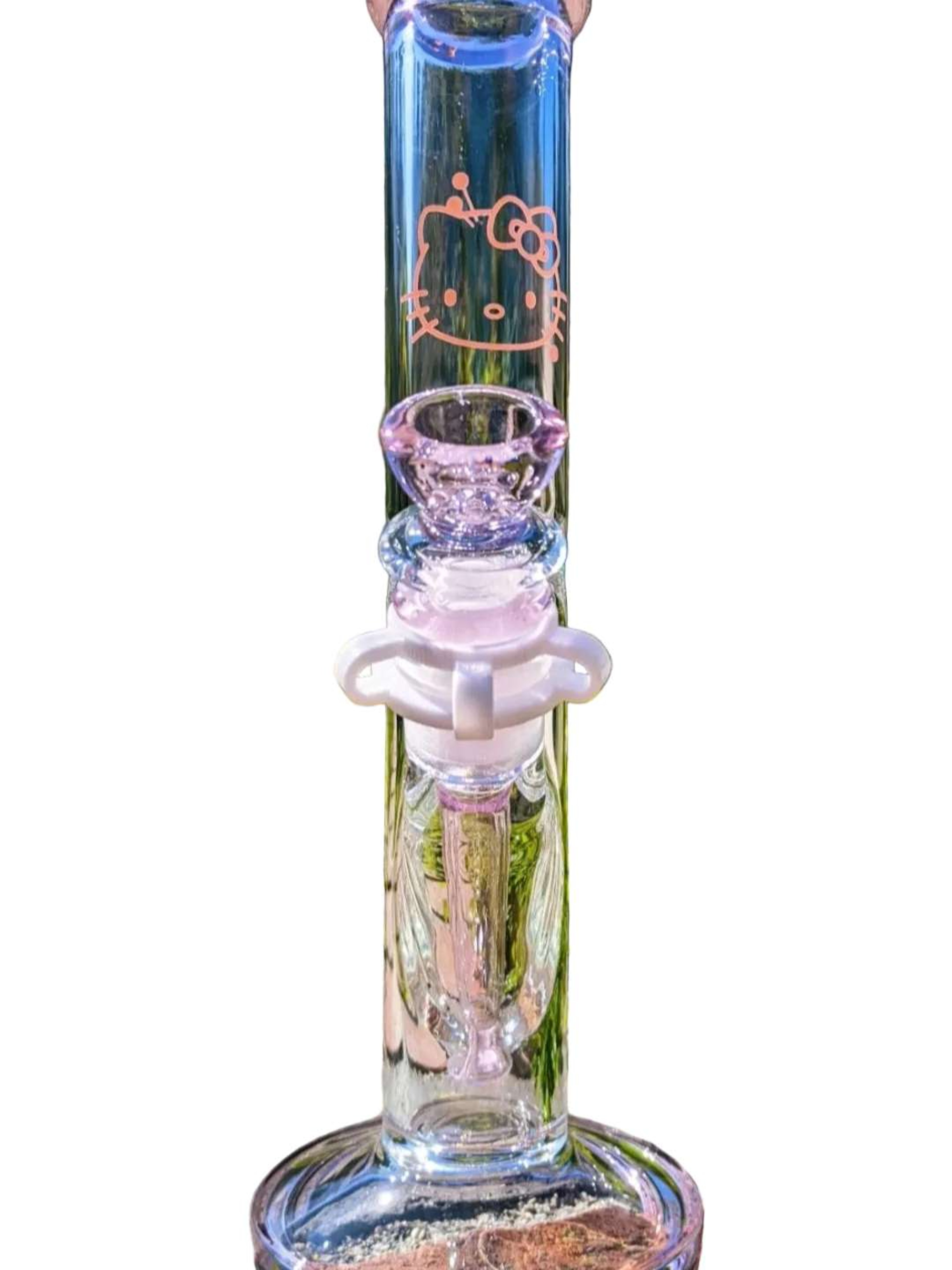 🚨10' Premium High Quality🚨 Glass Straight Tube Water Bong W/ HELLO KITTY Design 14mm Male Bowl image 0