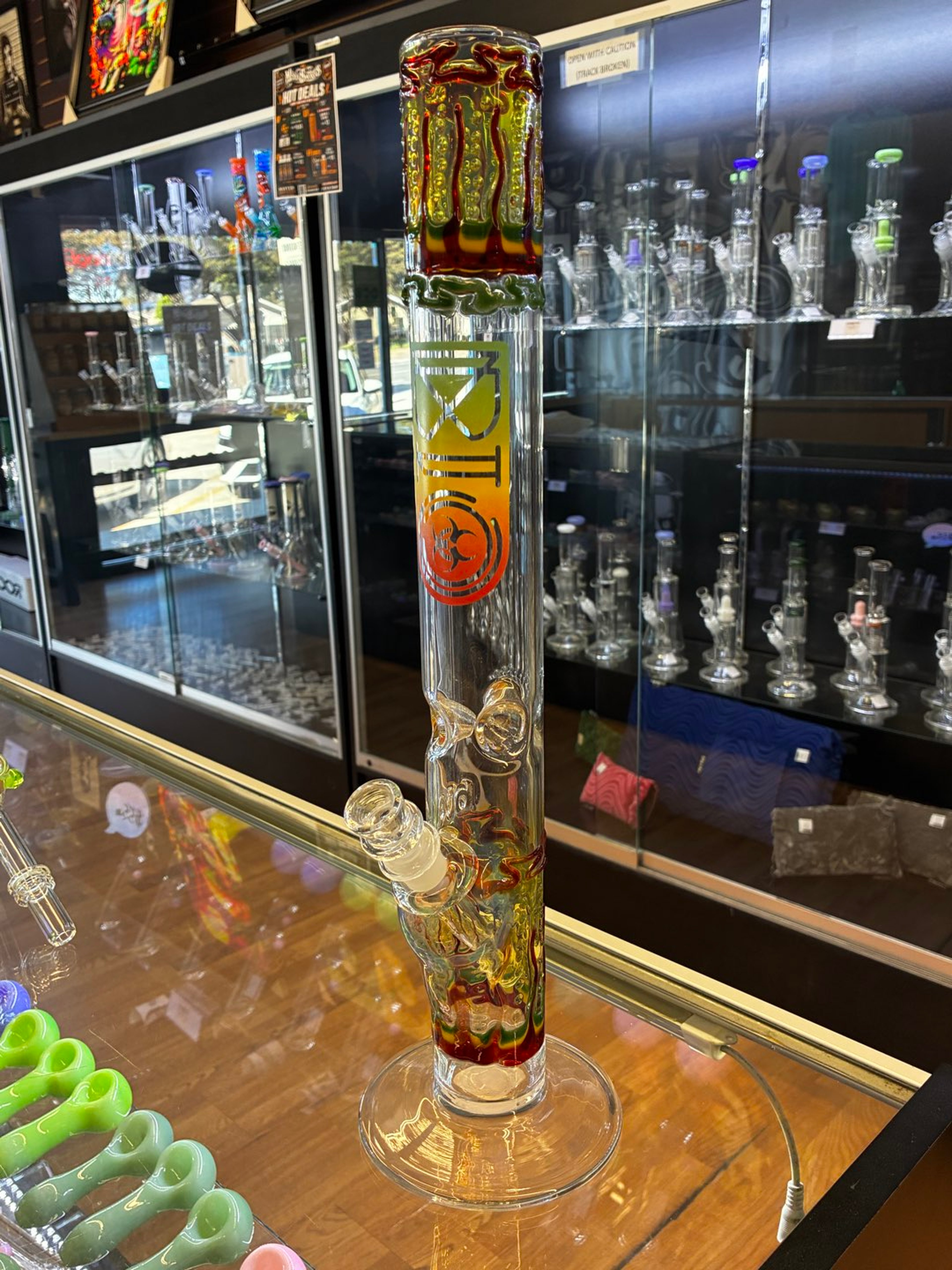 17” BIO Hazard Straight Tube worked fumed Rasta image 0