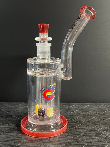 Preview pic of Glasslab 303 Red 18mm Lace Perc Rig Bong with Witch DR 7 hole Slide