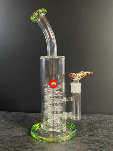 Preview pic of Glasslab 303 Green Bent Neck Fixed 18mm Rig Bong with Custom Slide