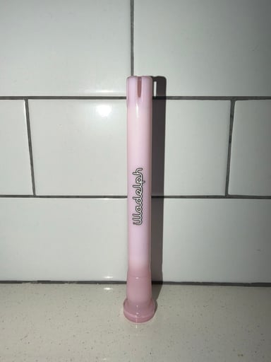 Preview pic of Illadelph Milky Pink 5 Slit Downstem with white label