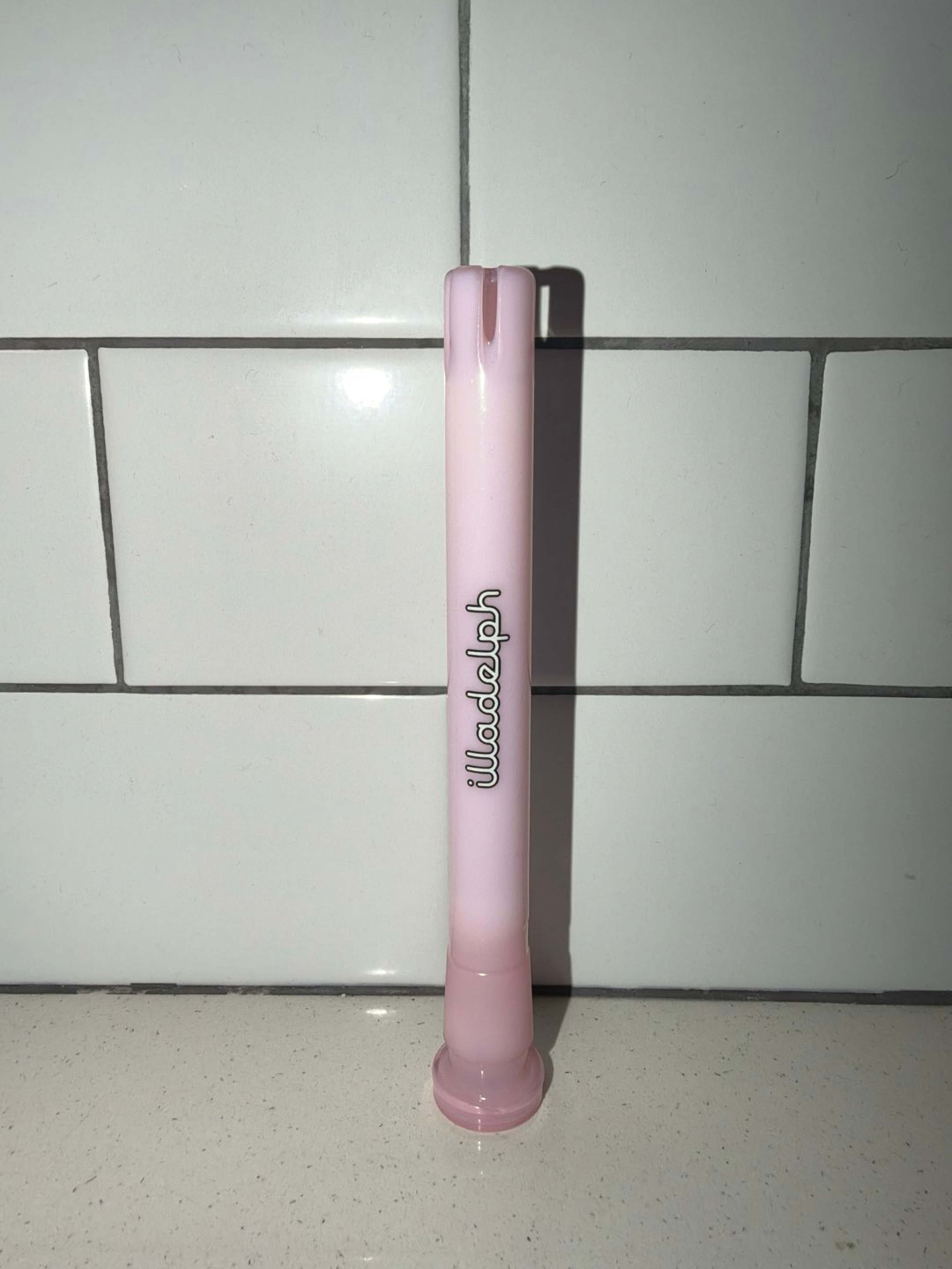 Preview pic of Illadelph Milky Pink 5 Slit Downstem with white label
