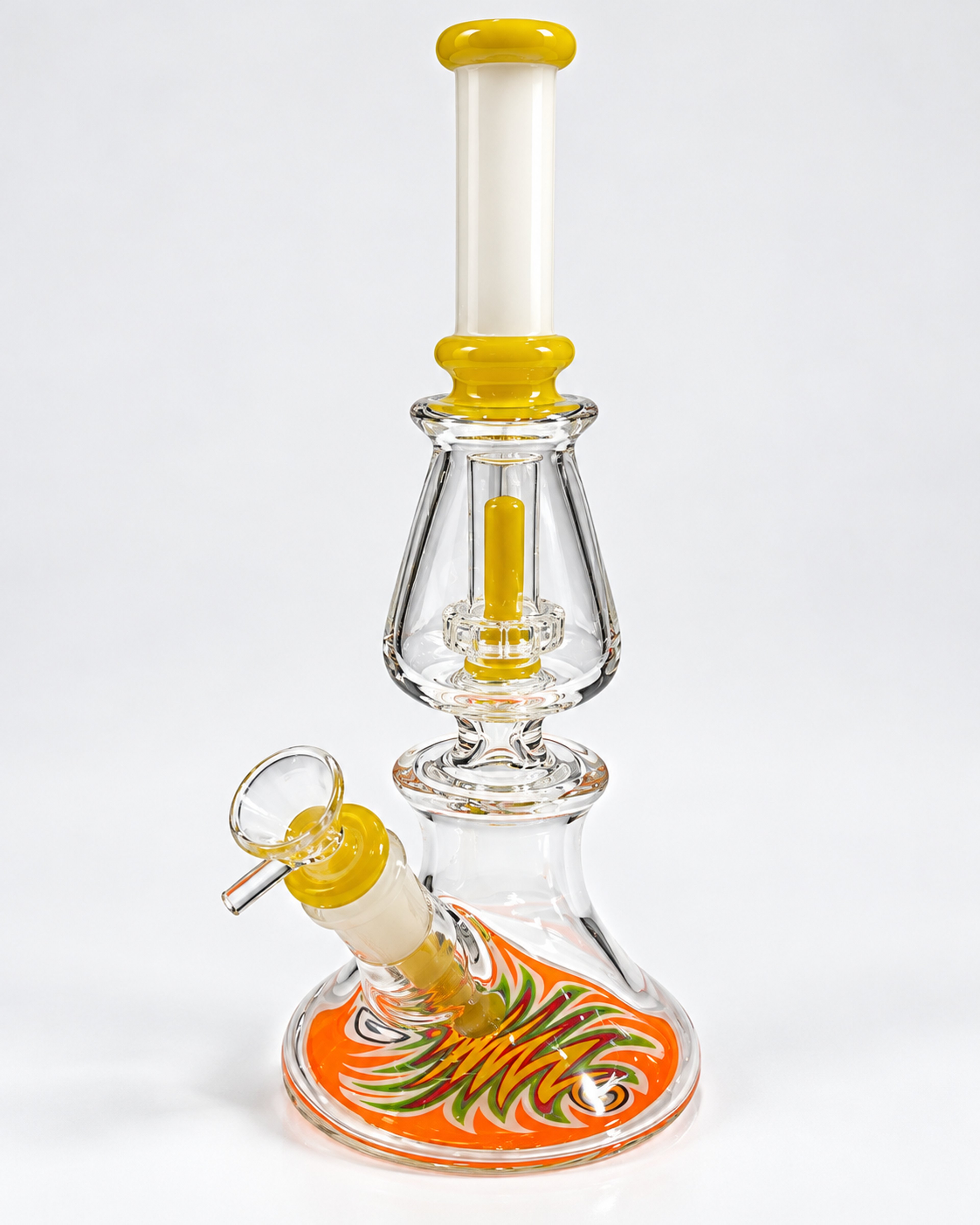 Preview pic of Double-Chamber Swirl Perc Glass Bong – Yellow & Orange