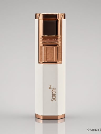 Preview pic of Scorch Torch 61706 Dual Flame Butane Lighter – White / Rose Gold – Auto Open + Built-In Cigar Punch – 3.2” Compact