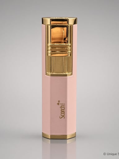 Preview pic of Scorch Torch 61706 Dual Flame Butane Lighter – Pink / Gold – Auto Open + Built-In Cigar Punch – 3.2” Compact