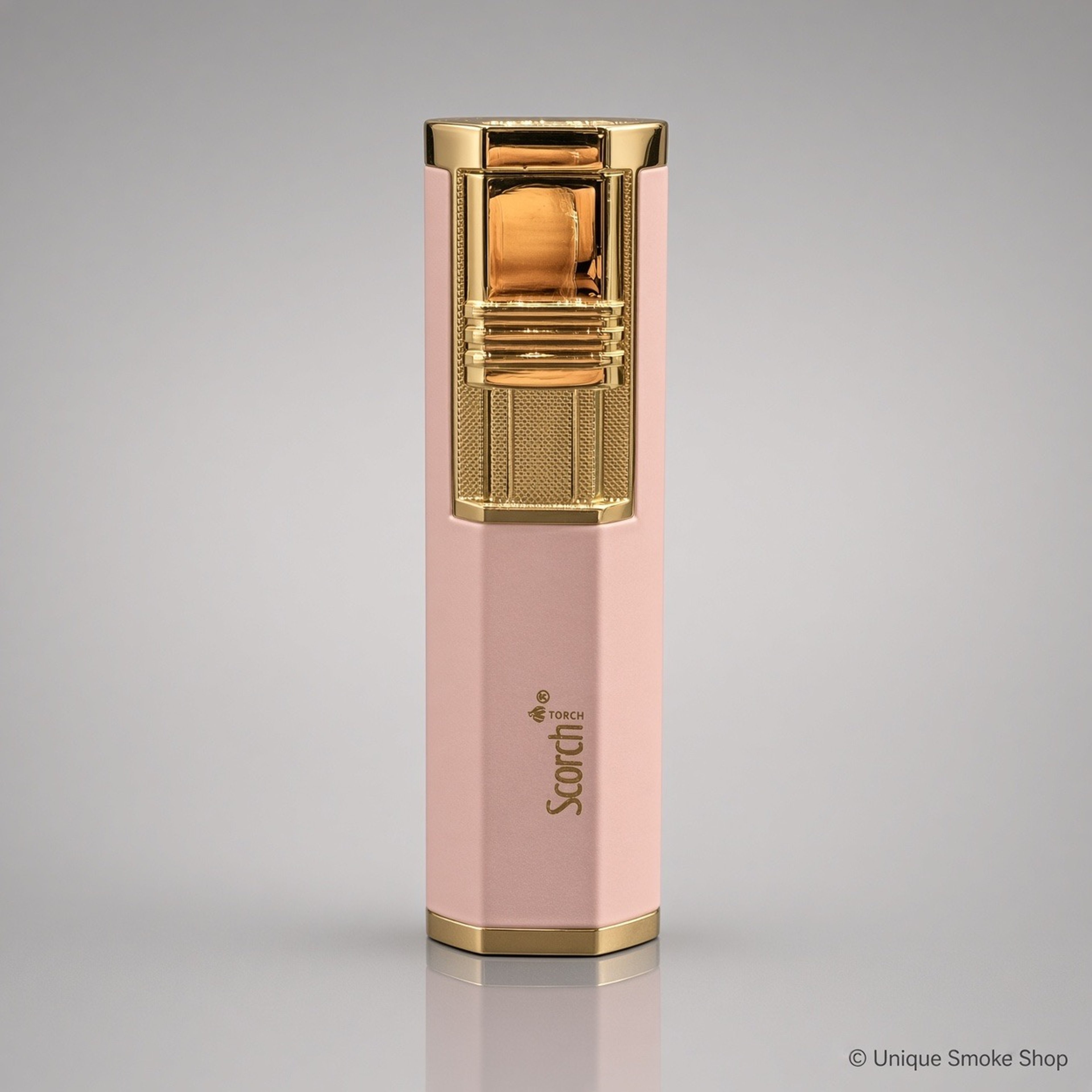 Preview pic of Scorch Torch 61706 Dual Flame Butane Lighter – Pink / Gold – Auto Open + Built-In Cigar Punch – 3.2” Compact