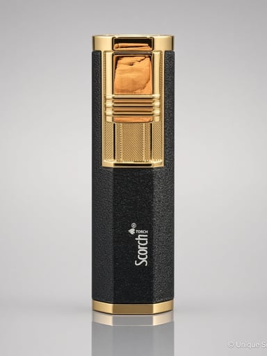 Preview pic of Scorch Torch 61706 Dual Flame Butane Lighter – Black / Gold – Auto Open + Built-In Cigar Punch – 3.2” Compact