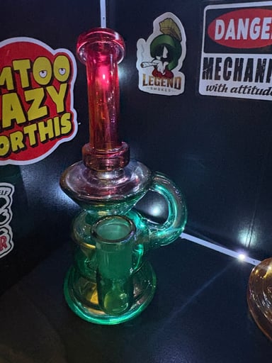 Preview pic of 6.5" Two-Tone Emerald Green & Ruby Red Mini Glass Recycler Rig⁠