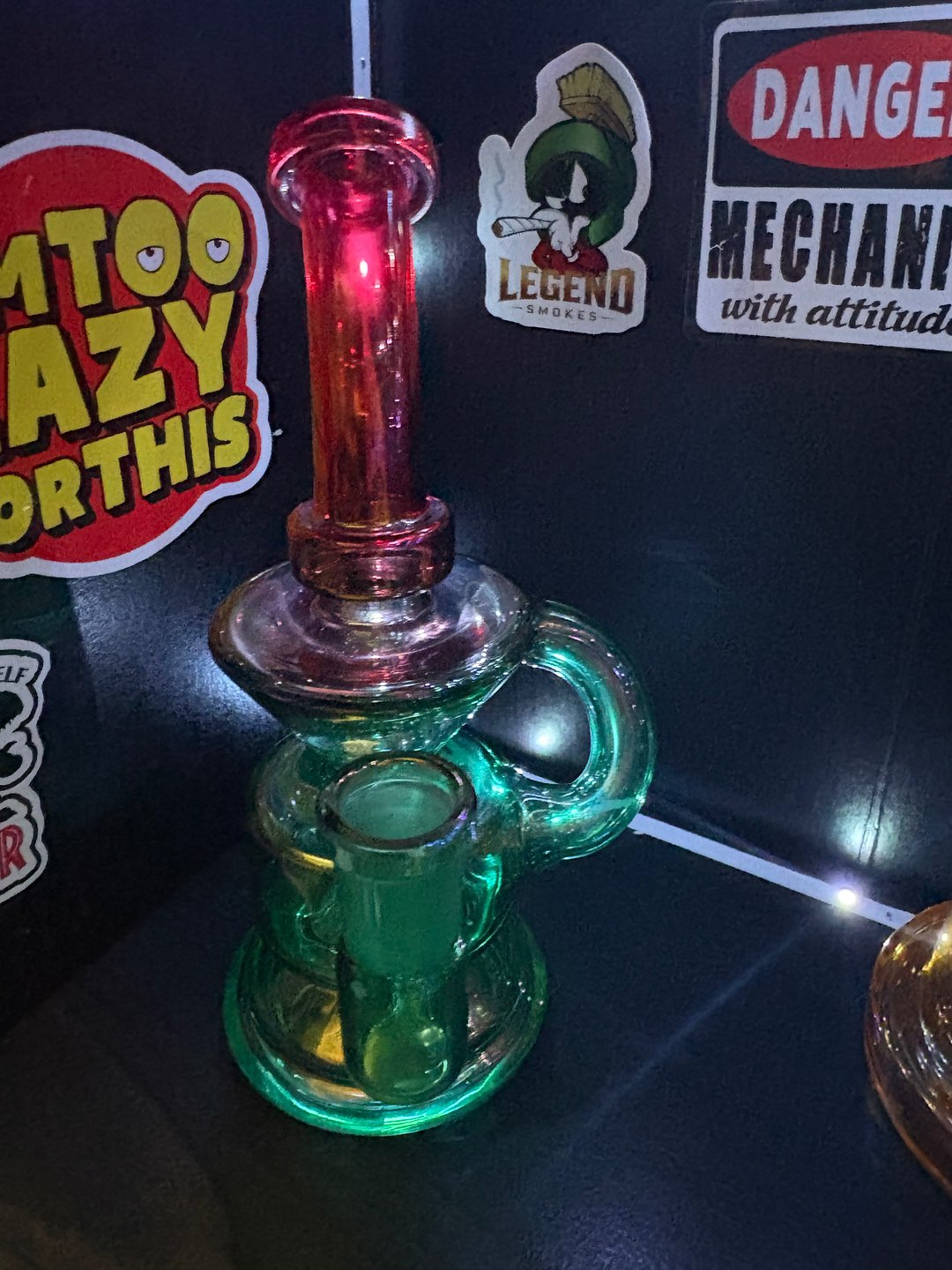 Preview pic of 6.5" Two-Tone Emerald Green & Ruby Red Mini Glass Recycler Rig⁠