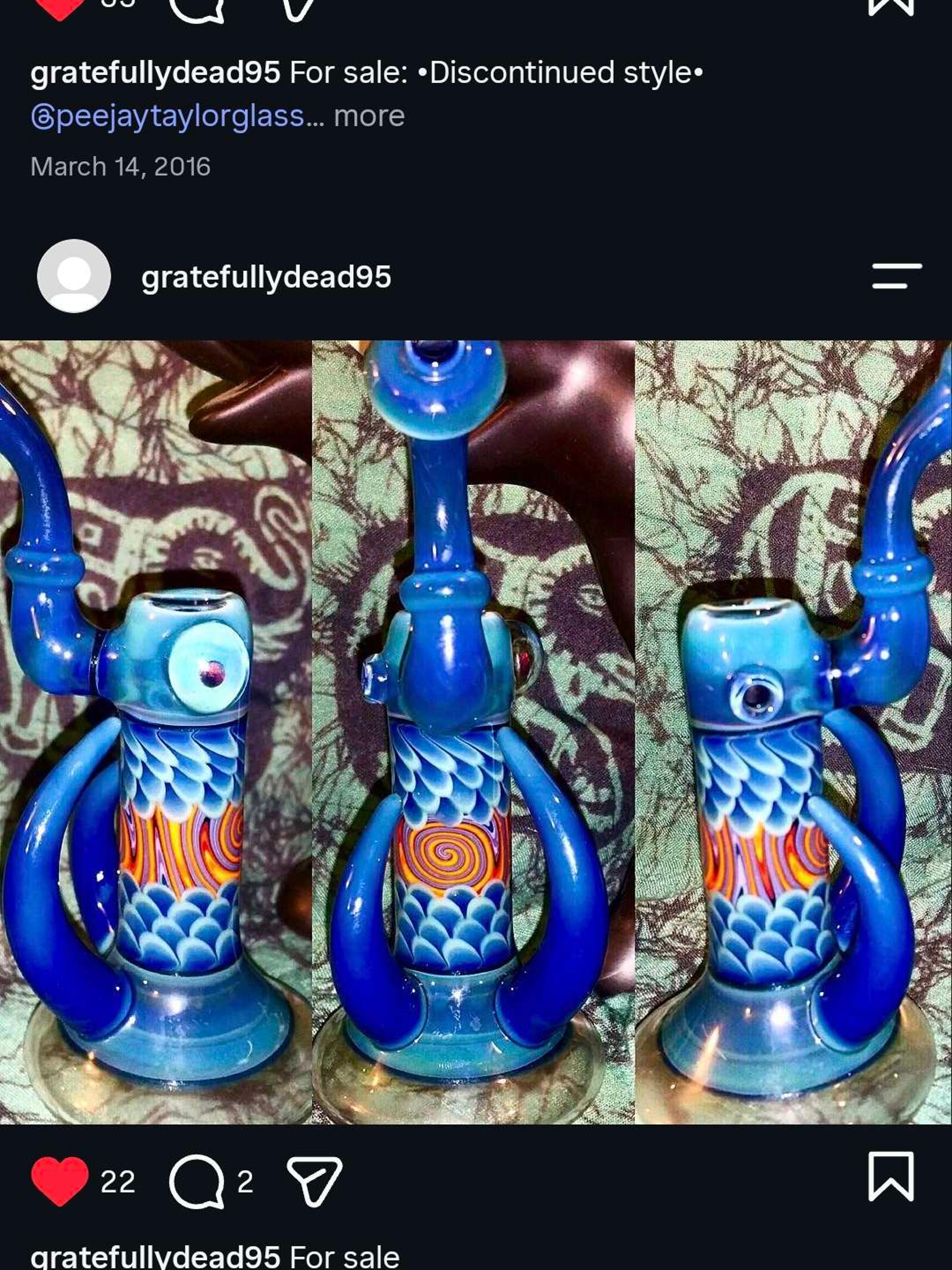 Preview pic of Tyme Glass Blue Wigwag Bubbler with Horns and Opal