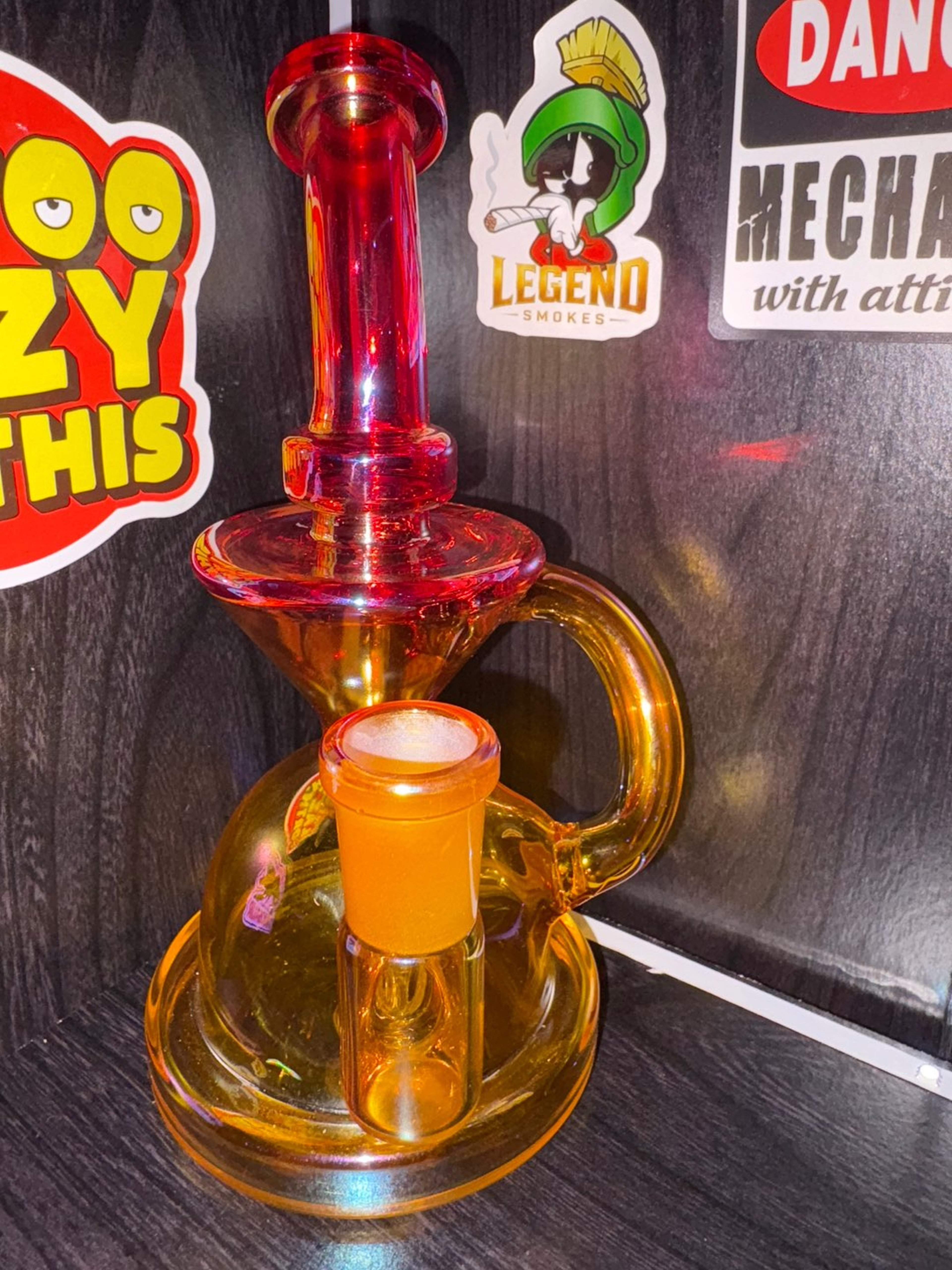 Preview pic of 6.5" Two-Tone Yellow Gold & Ruby Red Mini Glass Recycler Rig⁠