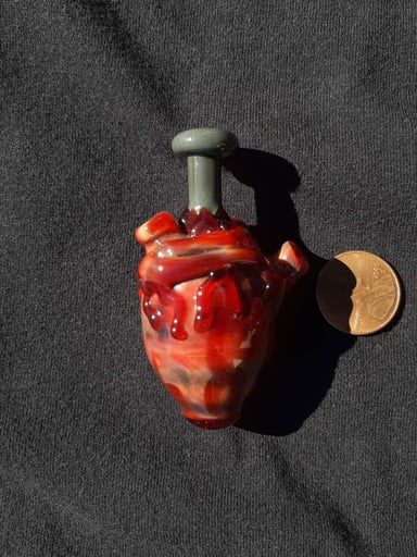 Preview pic of Coiled, bloody heart, borosilicate glass carb cap. FREE SHIPPING