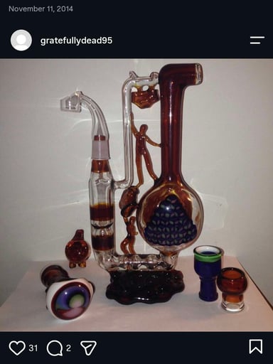 Preview pic of Adam Sultan "Dirty Laundry" Amber Sculptural Water Pipe with Spoon