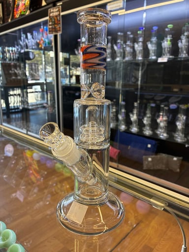 Preview pic of 11” American Made Straight Tube with UFO Showerhead perc with wig wag design
