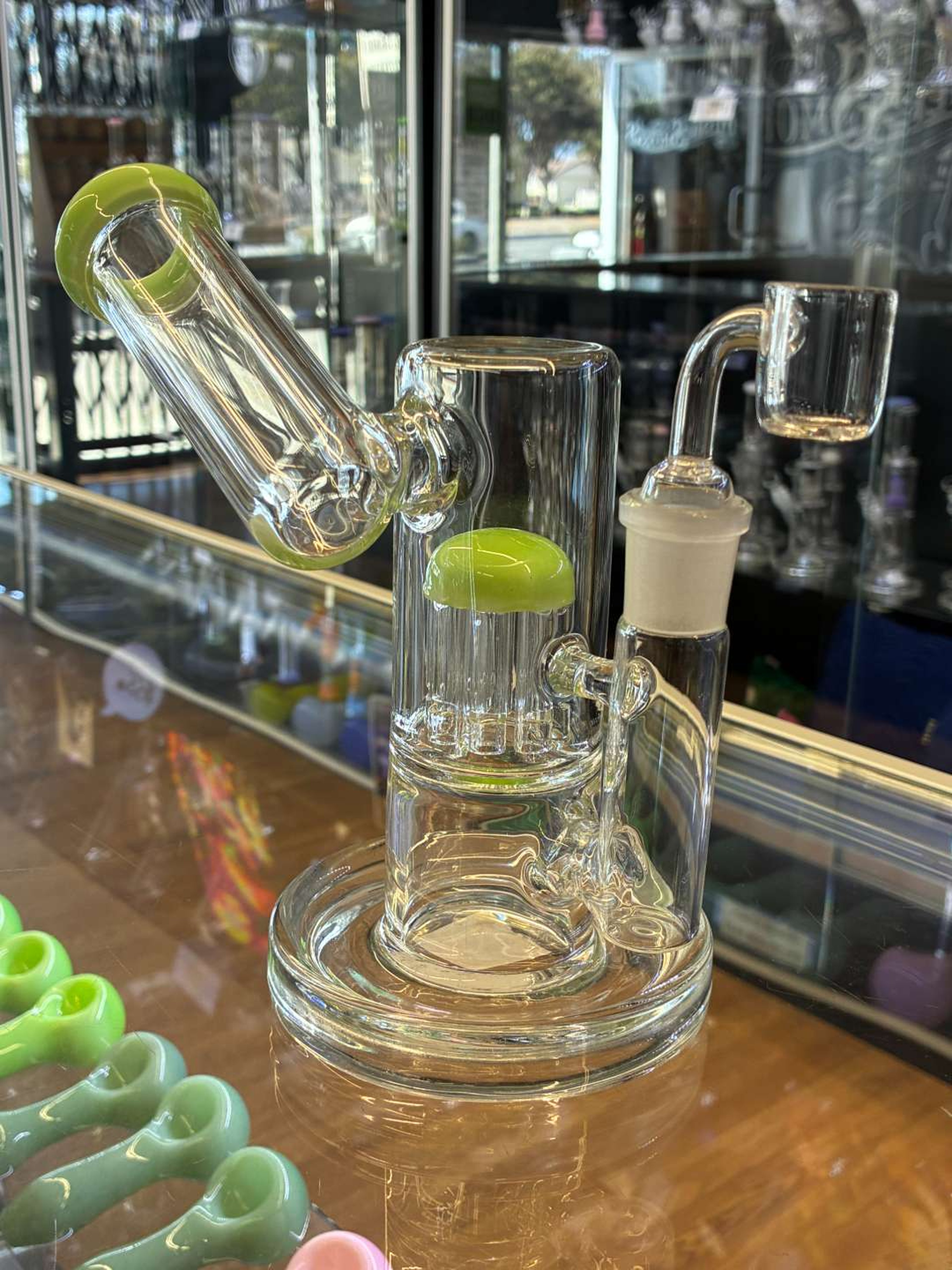 American Made 7" 8-Arm Tree Percolator Sidecar Dab Rig Slime Green image 0