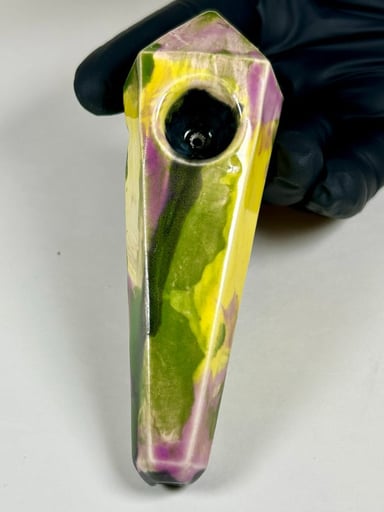 Preview pic of Diamond Pipe - 5 Inches - Ceramic - Yellow, Green and Pink - Free Shipping!!!
