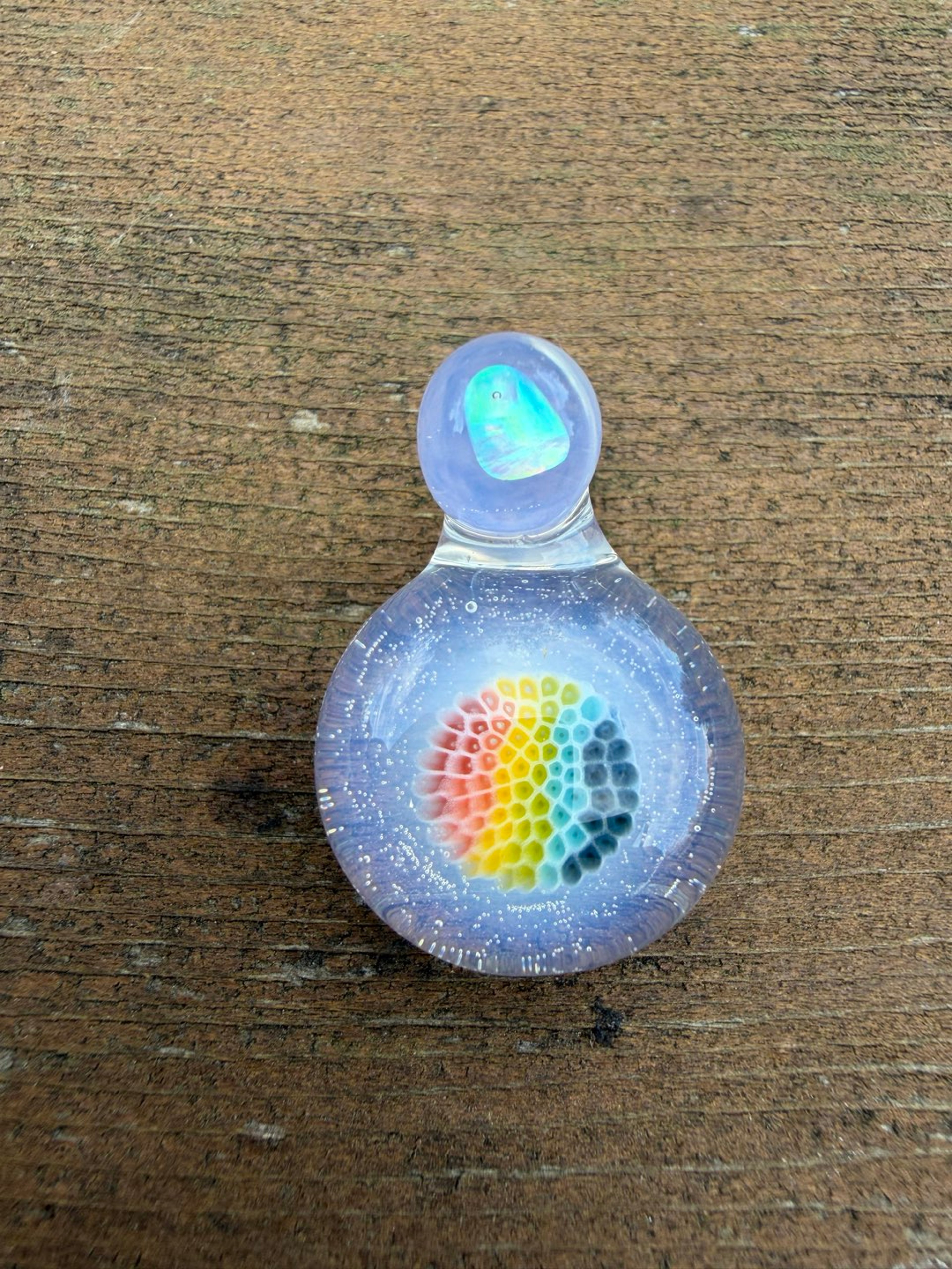 Preview pic of Fortunate Glass rainbow honeycomb pendant