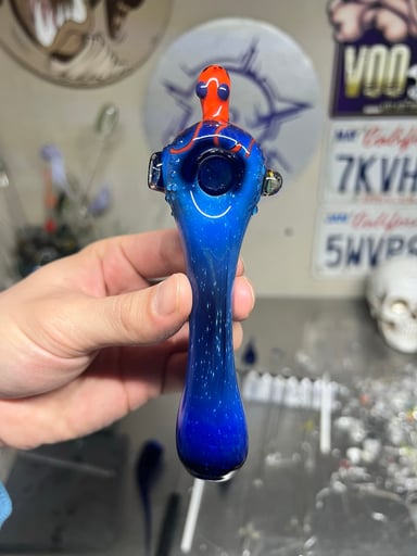Preview pic of Fume over cobalt Ocean spoon pipe with UV accents