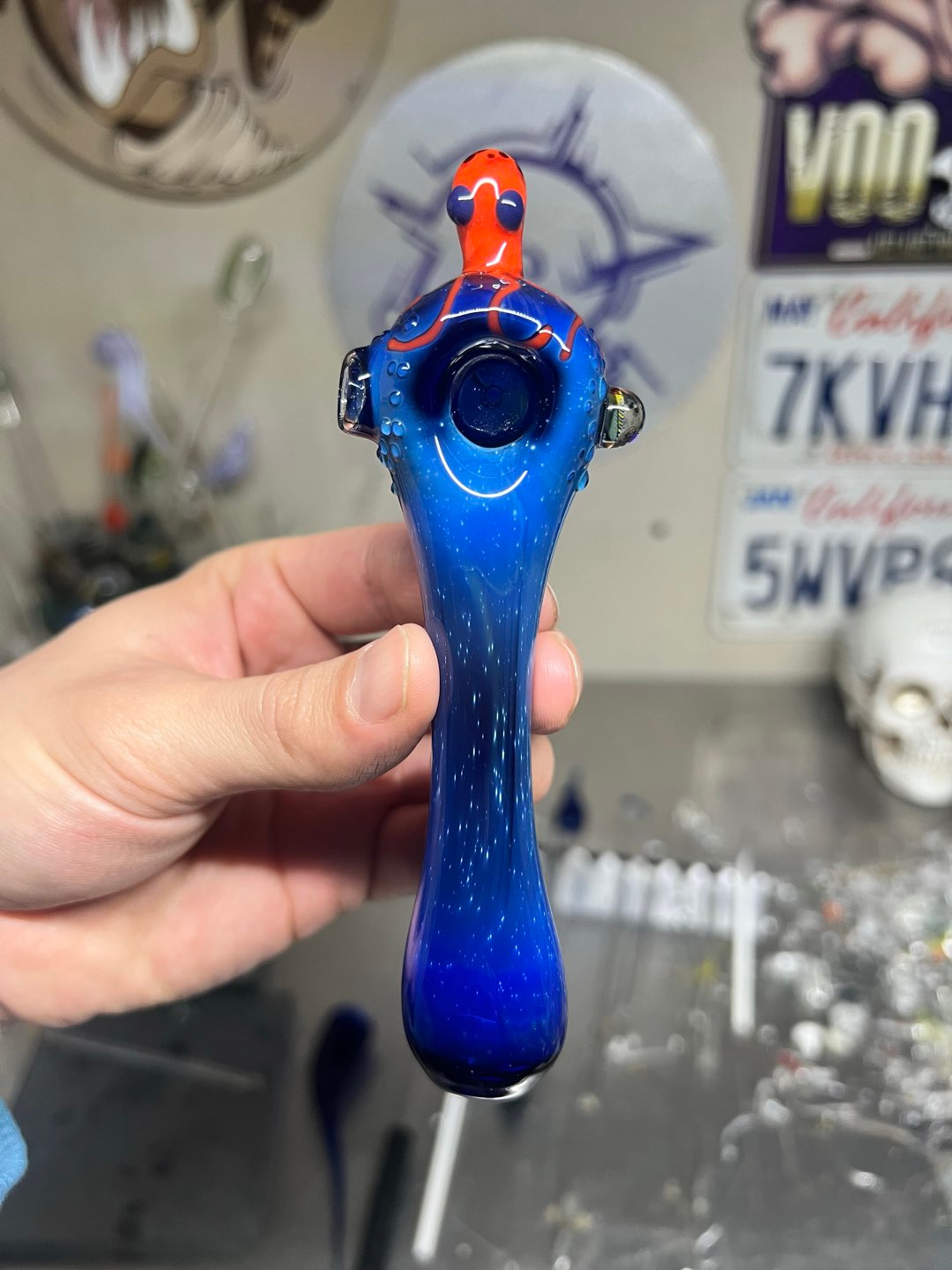Fume over cobalt Ocean spoon pipe with UV accents image 0