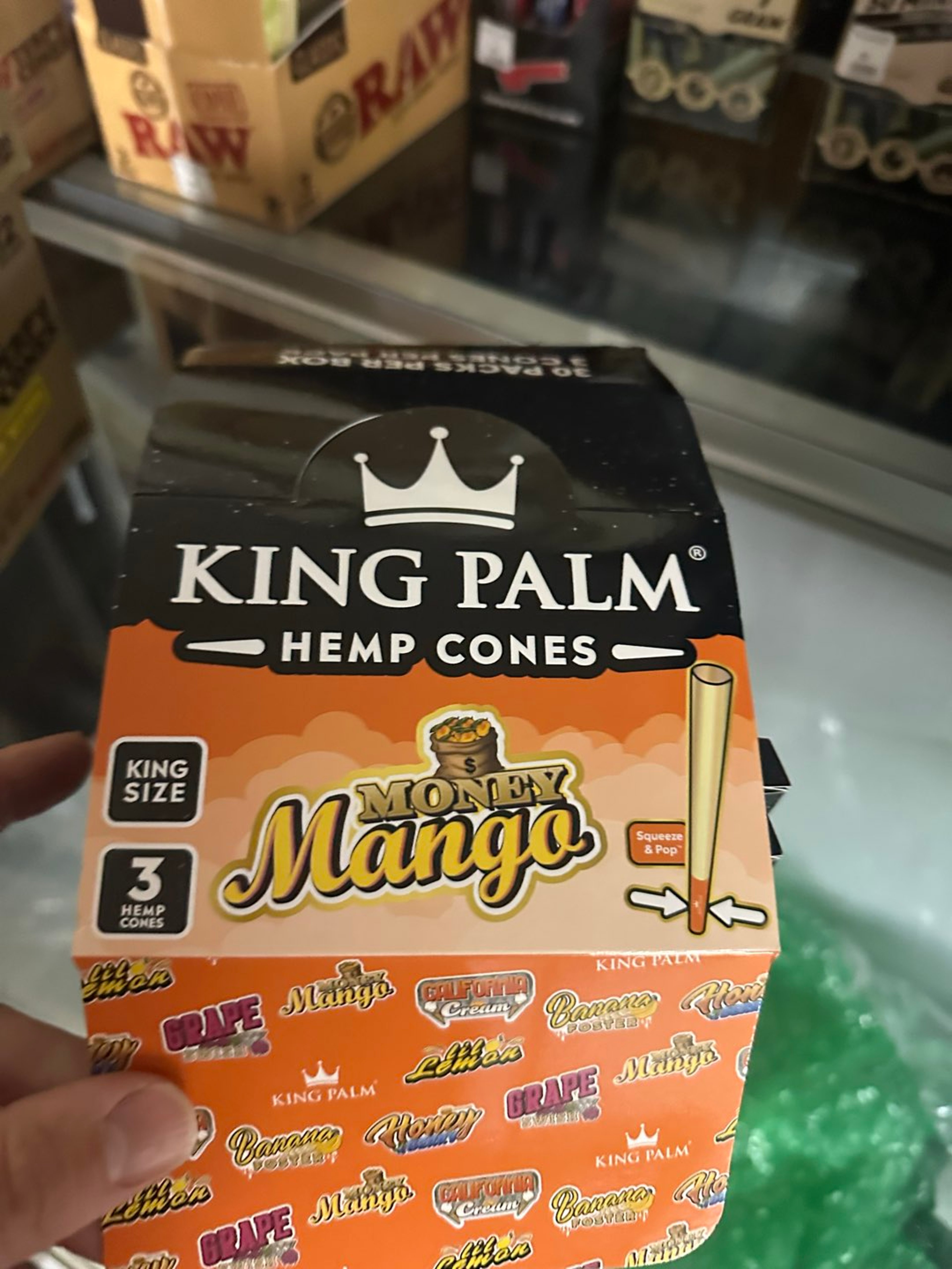 Preview pic of Box of king palm hemp cones - money mango