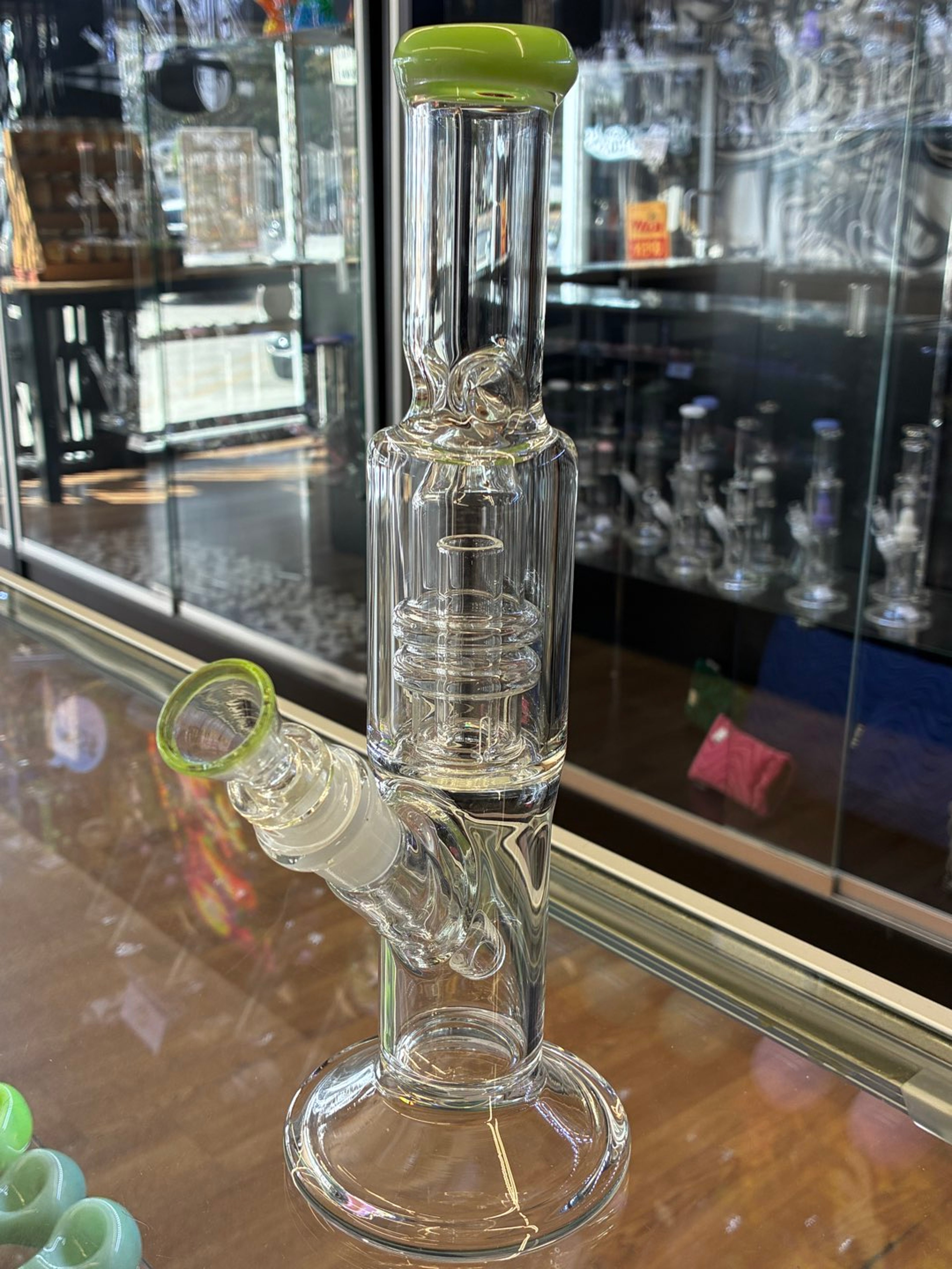 10” Cali Made Straight Tube with Coil Dome Perc with color mouth Lip image 0