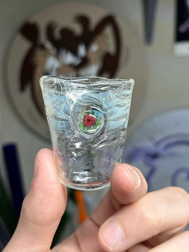 Preview pic of Shot glass with rose mille, UV accents, and silver fume