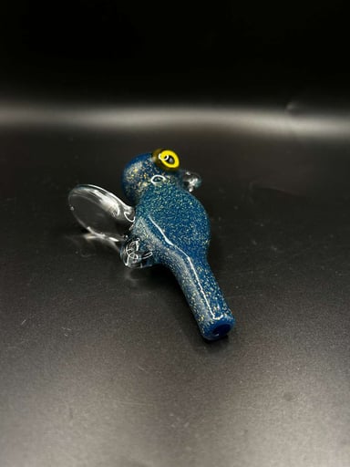 Preview pic of Authentic Matty White Handcrafted Glass Fishing Lure – Deep Blue Sparkle Art Glass