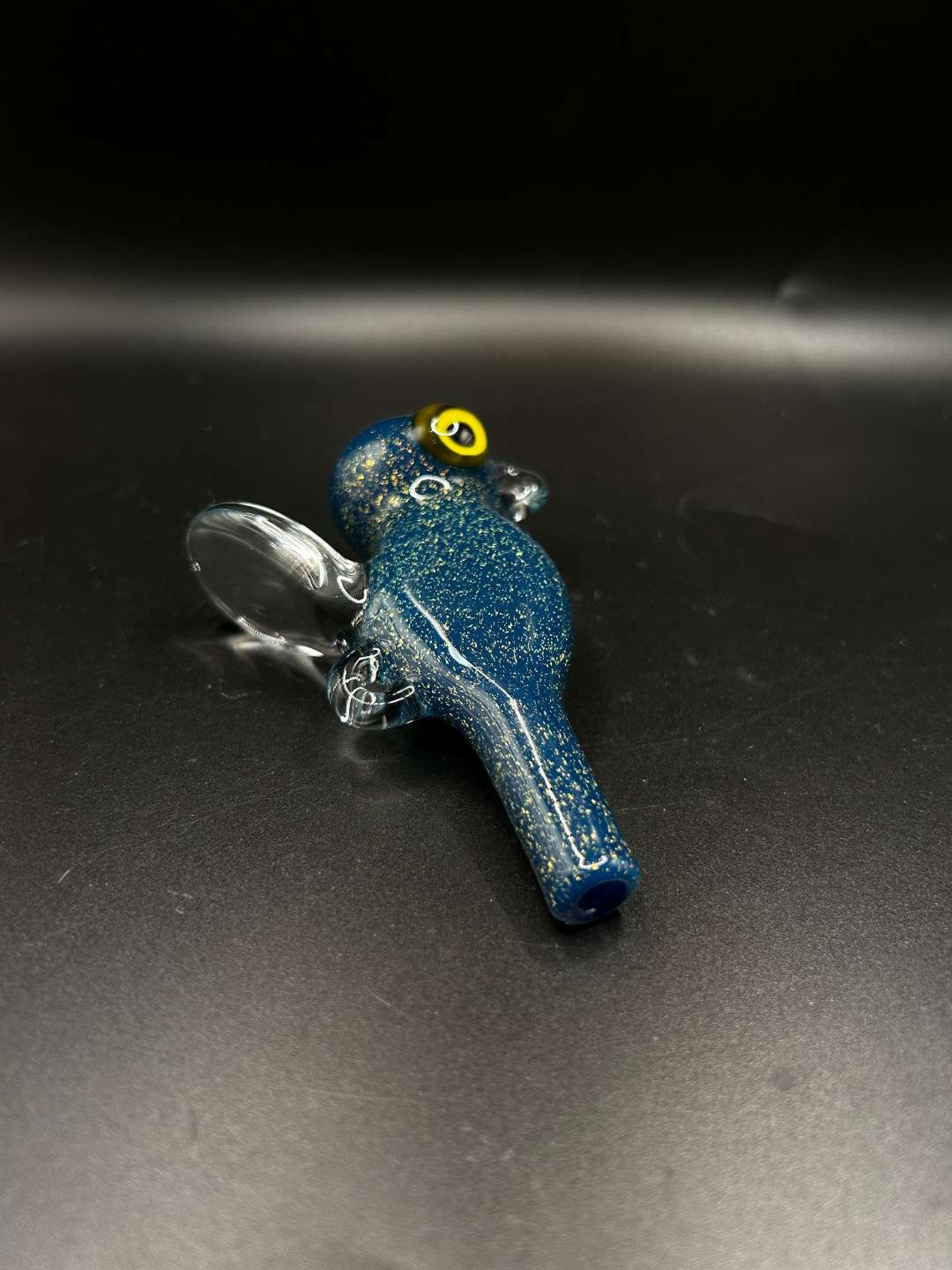 Preview pic of Authentic Matty White Handcrafted Glass Fishing Lure – Deep Blue Sparkle Art Glass