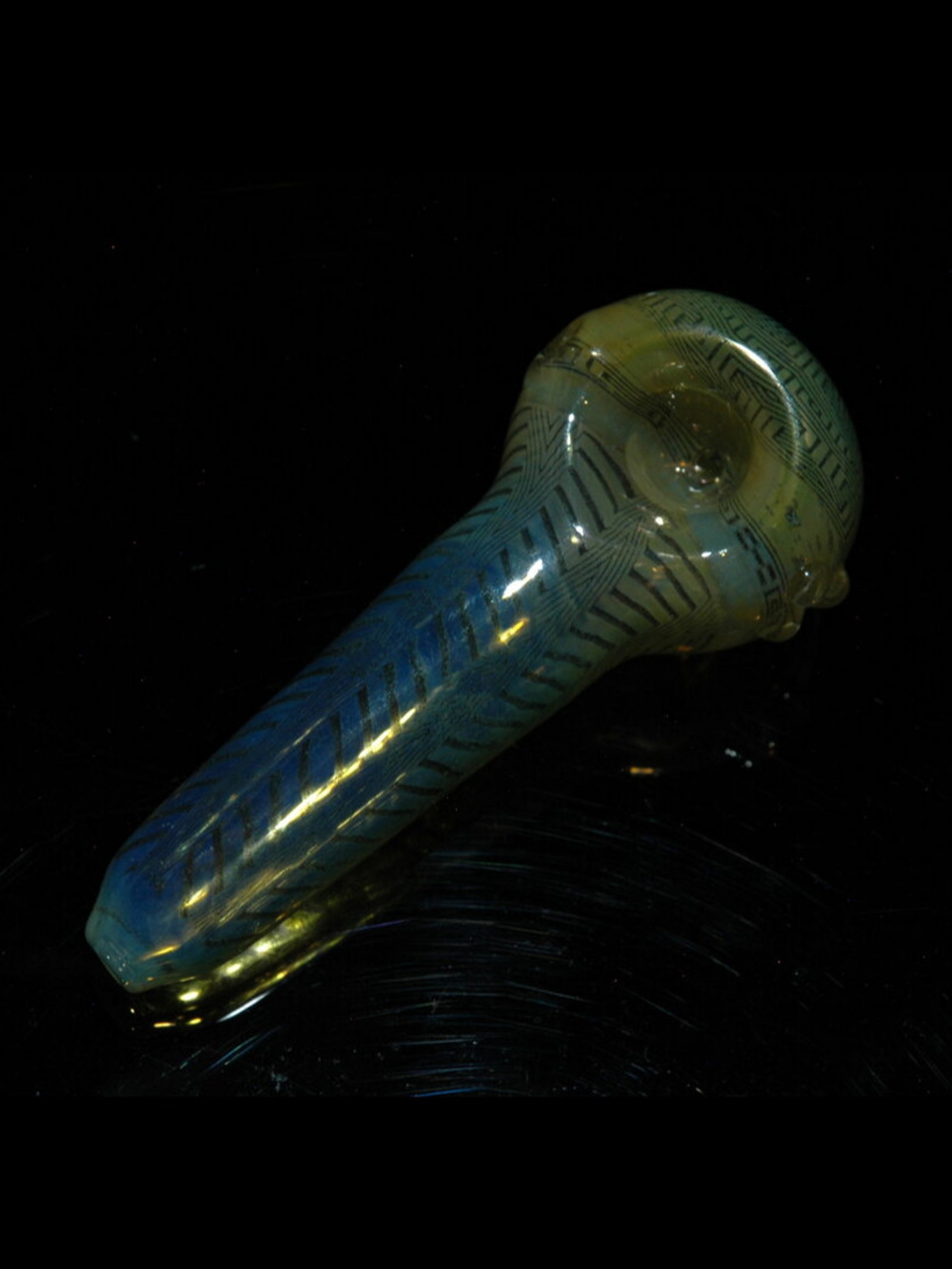 Zedsglass ~ glass spoon with chevron arrows on stem and geometric mandala on front image 0