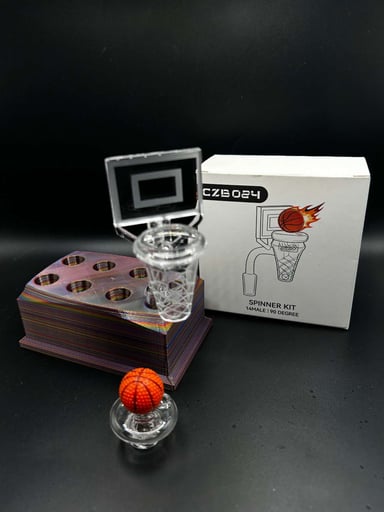 Preview pic of Basketball Hoop Quartz Banger Spinner Kit with Basketball Carb Cap – 14mm Male / 90° Degree